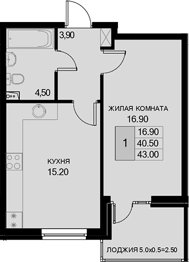 1-комн., 40.5 м², 2/7 этаж, ЖК «История»
