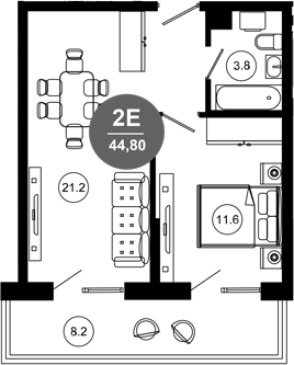 2-комн., 36.6 м², 7/10 этаж, ЖК «Гостиничный комплекс GREENMONT»