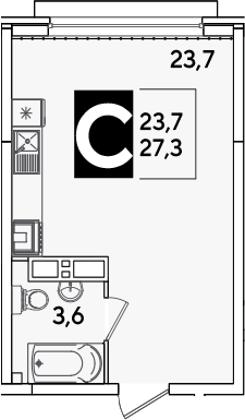 Студия, 27.3 м², 13/16 этаж, ЖК «Самолет»