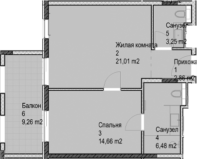 2-комн., 48.3 м², 4/6 этаж, ЖК «Гостиничный комплекс Николай 1»