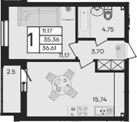 Продается 1-комн. квартира, 35.36 м²