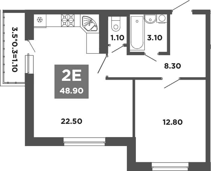 2-комн., 47.8 м², 5/9 этаж, ЖК «НЕО-квартал Красная площадь»