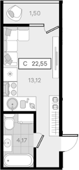 Студия, 21.05 м², 8/8 этаж, ЖК «История 3»