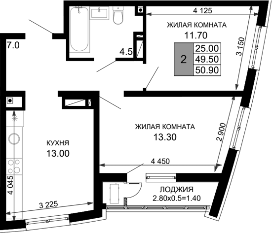 Продается 2-комн. квартира, 49.5 м²