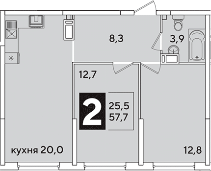 3-комн., 57.7 м², 11/16 этаж, ЖК «Самолет»