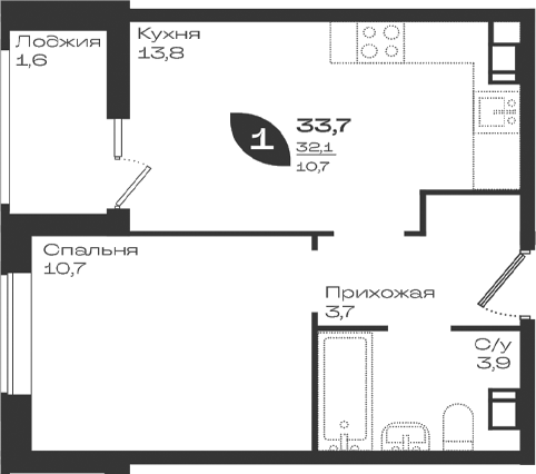 Продается 1-комн. квартира, 32.1 м²