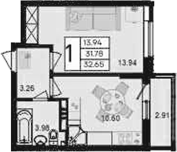 1-комн., 31.78 м², 8/9 этаж, ЖК «Дом 101»