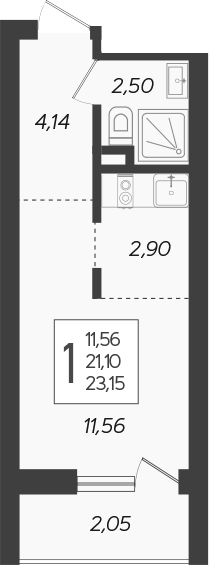 Студия, 21.1 м², 18/19 этаж, ЖК «Кислород»