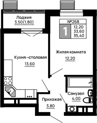 Продается 1-комн. квартира, 33.6 м²