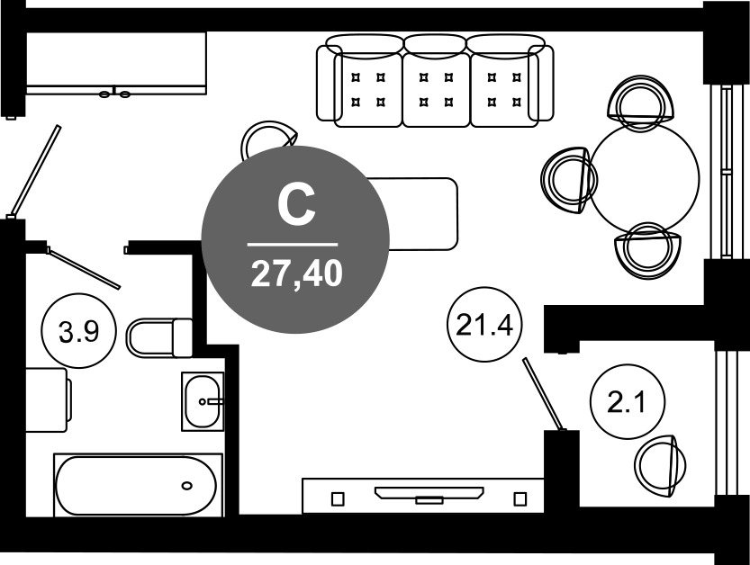 Студия, 25.3 м², 7/10 этаж, ЖК «Гостиничный комплекс GREENMONT»