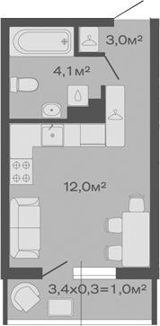 Студия, 19.1 м², 1/4 этаж, ЖК «Дзенпарк»