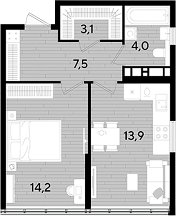 1-комн., 42.7 м², 15/16 этаж, ЖК «DОГМА ПАРК»
