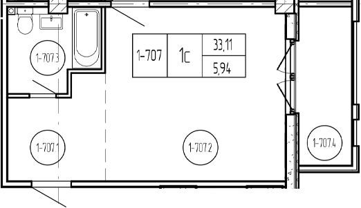 Студия, 33.11 м², 6/9 этаж, ЖК «Лучи»