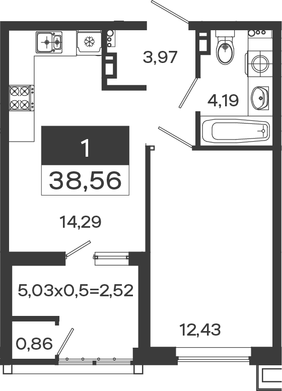 1-комн., 34.88 м², 6/18 этаж, ЖК «Образцово»