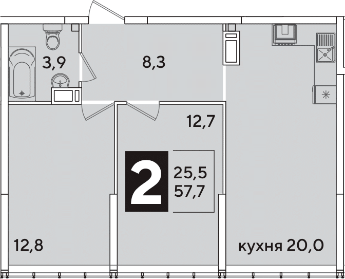 3-комн., 57.7 м², 15/16 этаж, ЖК «Самолет»