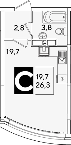 Студия, 26.3 м², 15/16 этаж, ЖК «Самолет»
