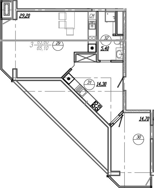 3-комн., 82.2 м², 12/18 этаж, ЖК «АКСИС Центр»