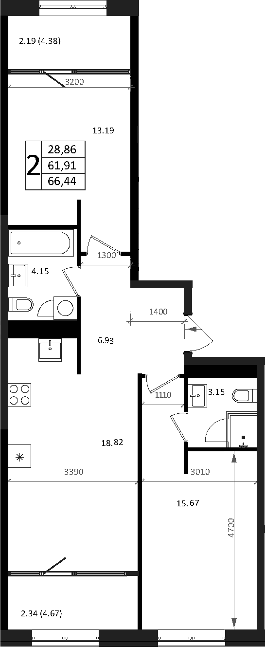 3-комн., 61.91 м², 4/16 этаж, ЖК «Патрики»