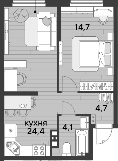 1-комн., 47.9 м², 9/19 этаж, ЖК «DОГМА ПАРК»