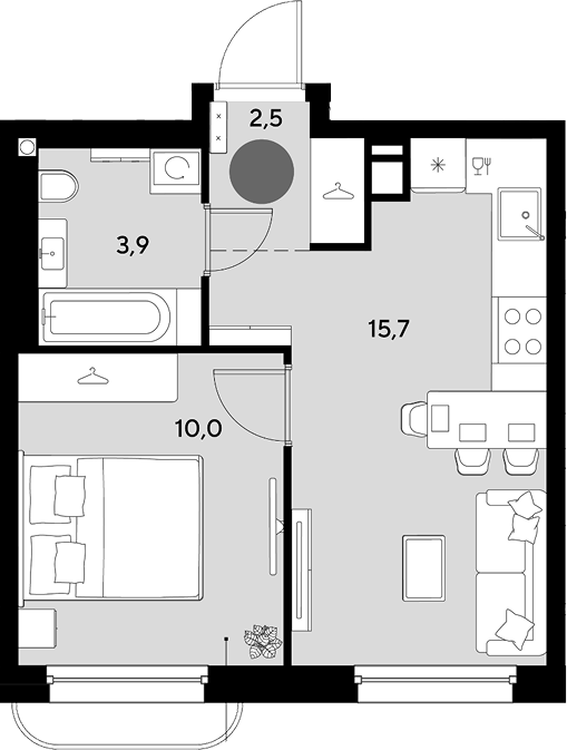 2-комн., 32.1 м², 3/9 этаж, ЖК «Грейд»