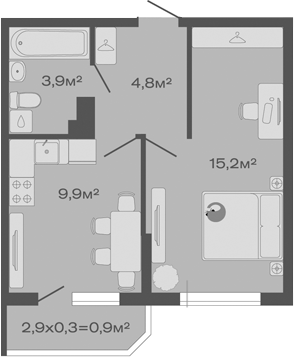 1-комн., 33.8 м², 1/4 этаж, ЖК «Дзенпарк»