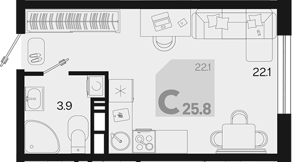 Продается 1-комн. квартира, 25.8 м²