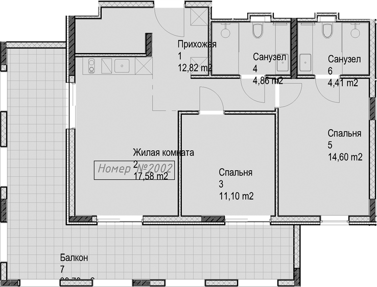 3-комн., 65.4 м², 2/4 этаж, ЖК «Гостиничный комплекс Николай 1»
