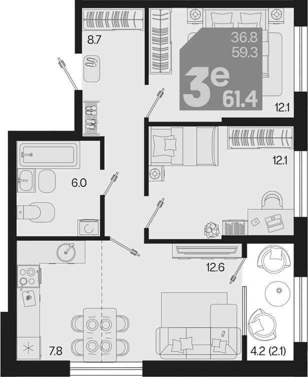 Продается 3-комн. квартира, 59.3 м²