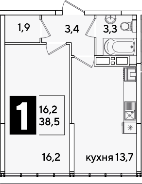 Продается 1-комн. квартира, 38.5 м²