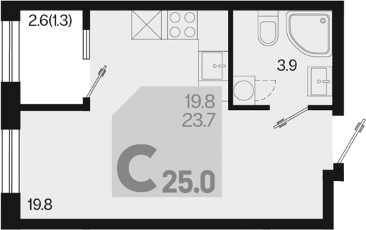 Студия, 23.7 м², 2/18 этаж, ЖК «Первое место»