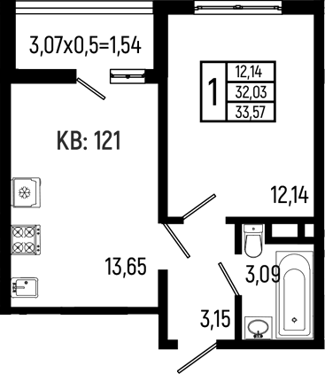 1-комн., 32.03 м², 13/18 этаж, ЖК «Ботаника Хиллс»