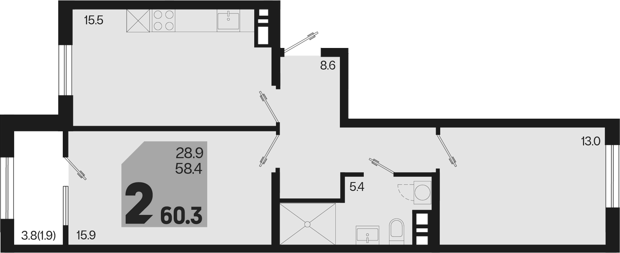 Продается 3-комн. квартира, 58.4 м²