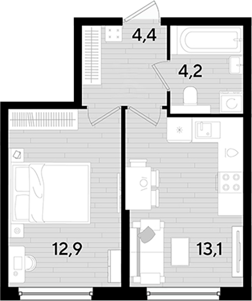 1-комн., 34.6 м², 2/16 этаж, ЖК «DОГМА ПАРК»