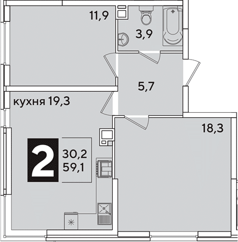 3-комн., 59.1 м², 4/16 этаж, ЖК «Самолет»