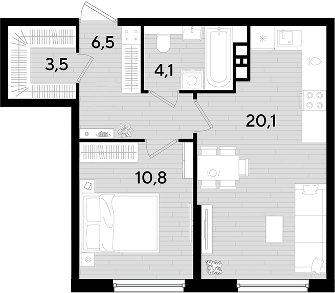 1-комн., 45 м², 4/16 этаж, ЖК «DОГМА ПАРК»