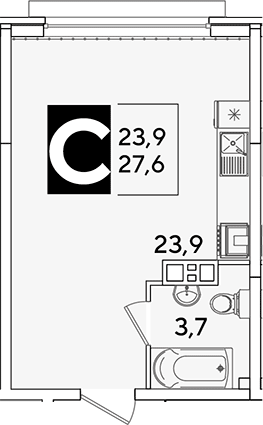 Студия, 27.6 м², 6/16 этаж, ЖК «Самолет»