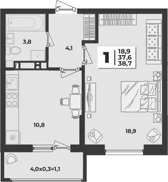 Продается 1-комн. квартира, 37.6 м²