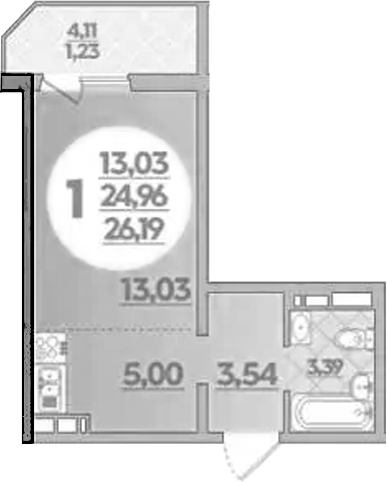 Студия, 24.96 м², 4/8 этаж, ЖК «Молодежный 2»