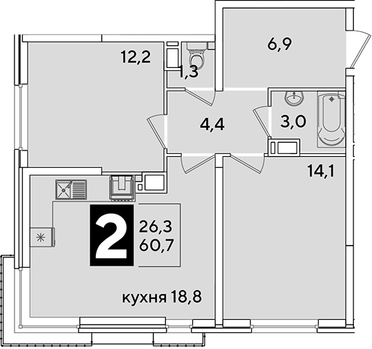 Продается 3-комн. квартира, 60.7 м²