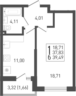 Продается 1-комн. квартира, 38.5 м²