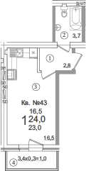 Студия, 23 м², 5/5 этаж, ЖК «Дарград»