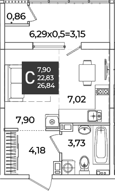 Продается 1-комн. квартира, 22.83 м²