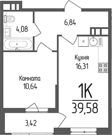 1-комн., 37.87 м², 4/9 этаж, ЖК «Кумир»