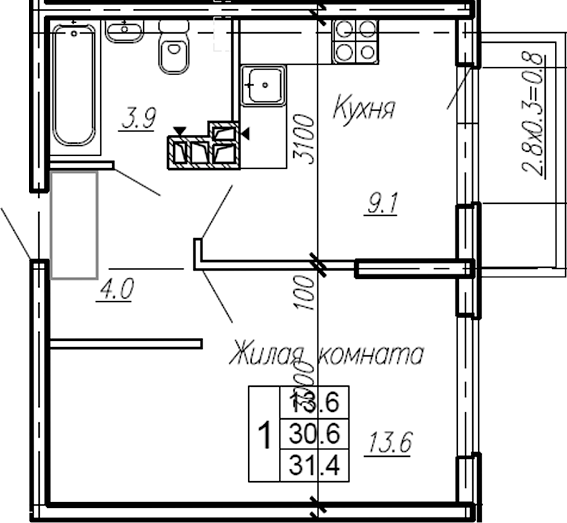 Продается 1-комн. квартира, 30.6 м²