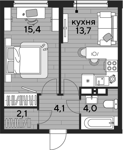 1-комн., 39.3 м², 11/16 этаж, ЖК «DОГМА ПАРК»