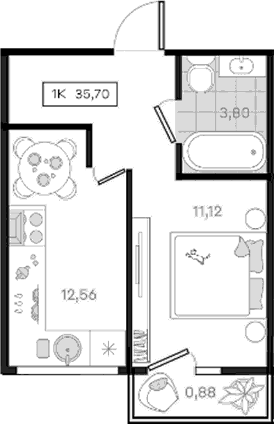 1-комн., 34.82 м², 7/8 этаж, ЖК «История 3»