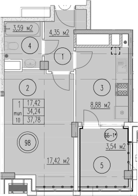 1-комн., 34.24 м², 7/10 этаж, ЖК «Agoy Park Residence by Lavicon»