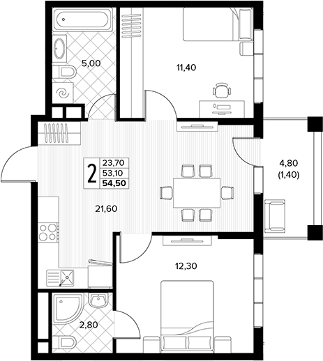 Продается 2-комн. квартира, 53.1 м²