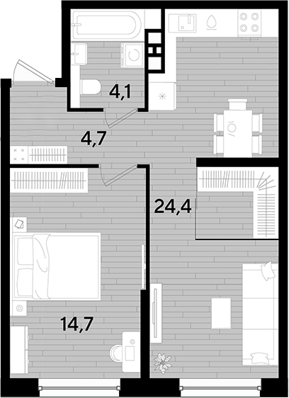 1-комн., 47.9 м², 6/16 этаж, ЖК «DОГМА ПАРК»