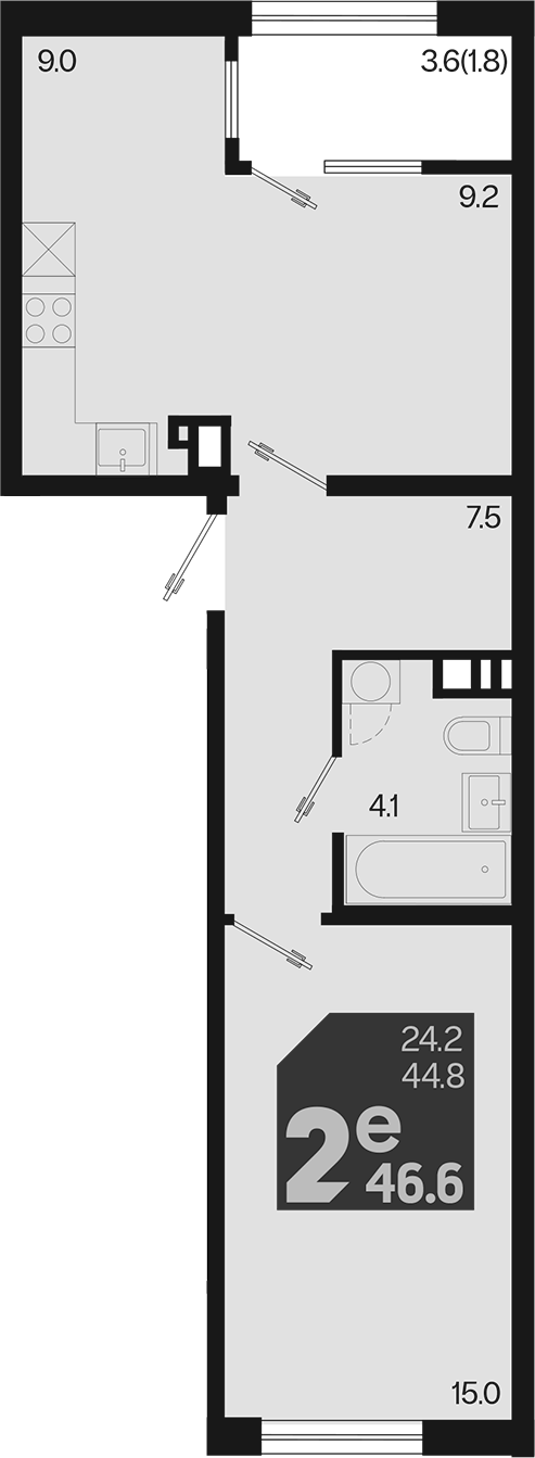 Продается 2-комн. квартира, 44.8 м²